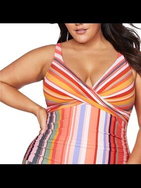Plus Size Multicolor Stripe One-Piece Swimsuit